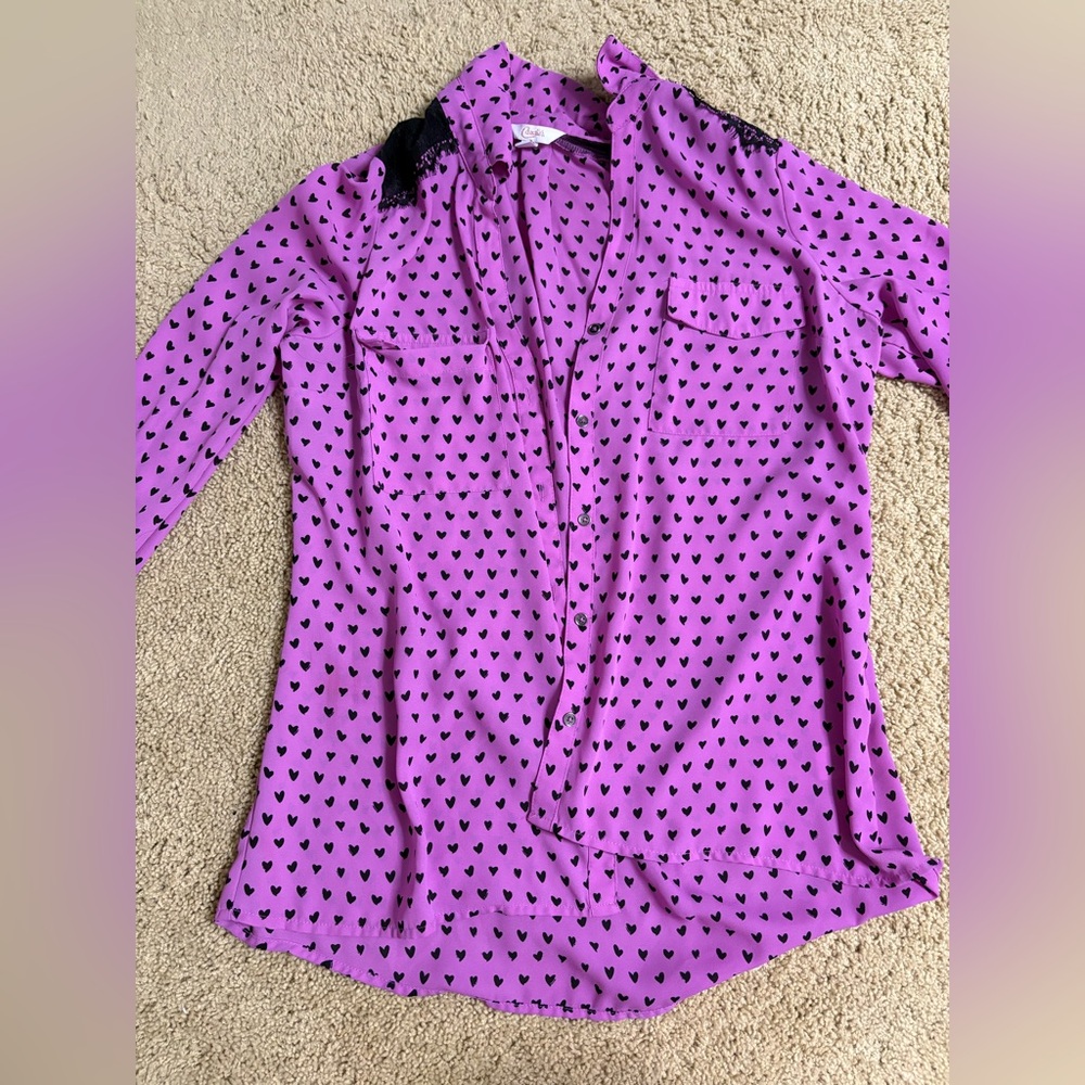 Candie's Purple Button Down Shirt with Black Accents